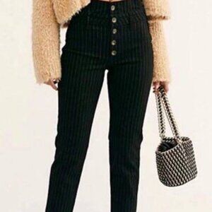 Free People Montella Crop Skinny Pinstripe Navy and White Pants sz 2 EUC
